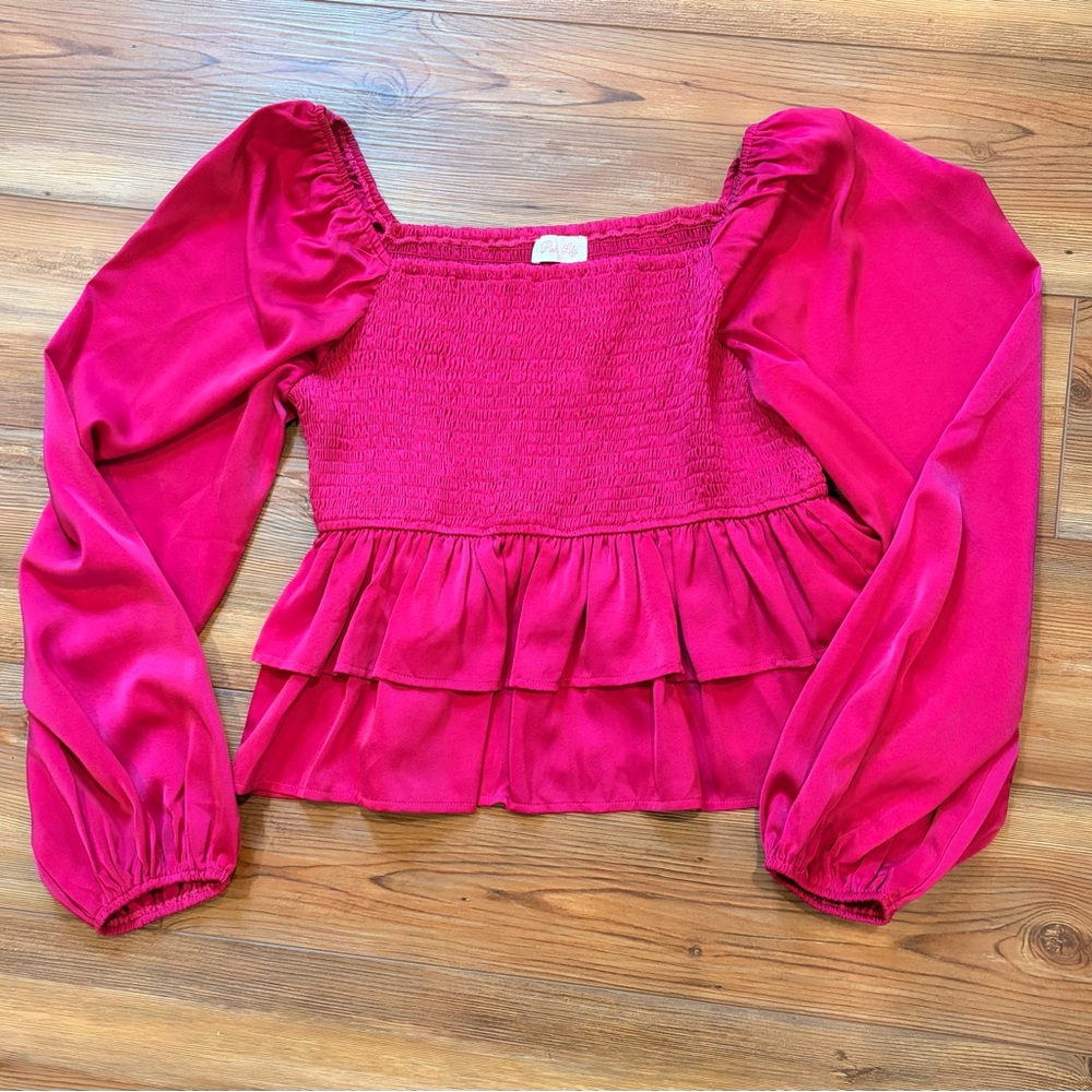 Pink Lily Hot Pink Smocked Ruffle Blouse size XL New without Tags